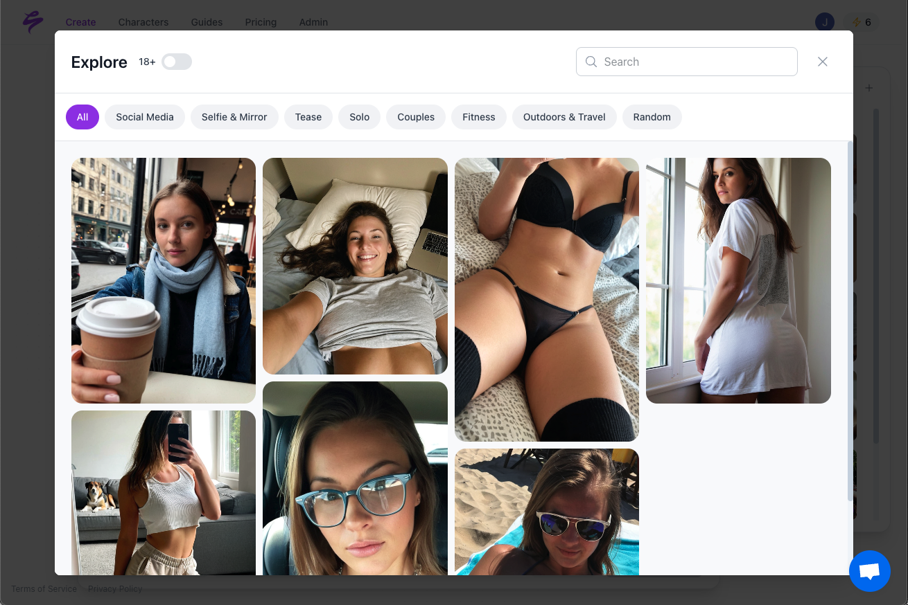 Use the Curated Prompt Library to generate batches of hyper-realistic content.