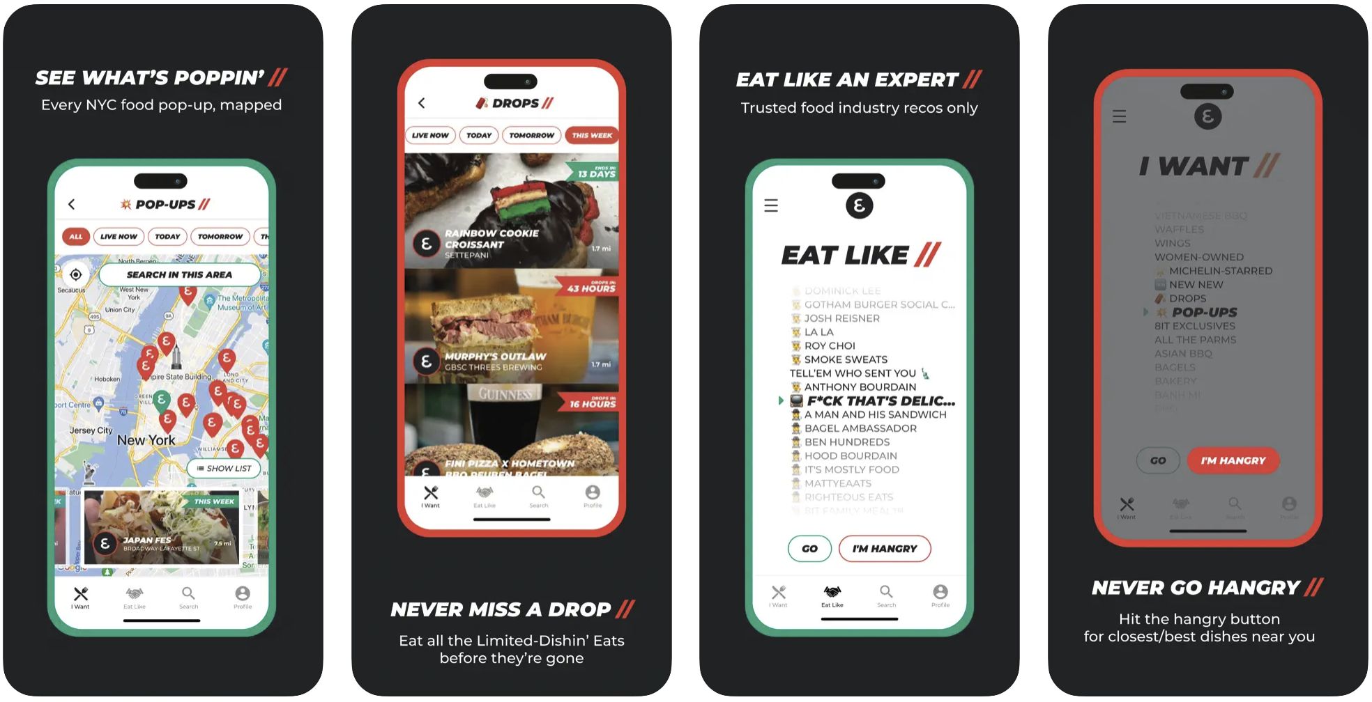 Screenshots of the 8it app