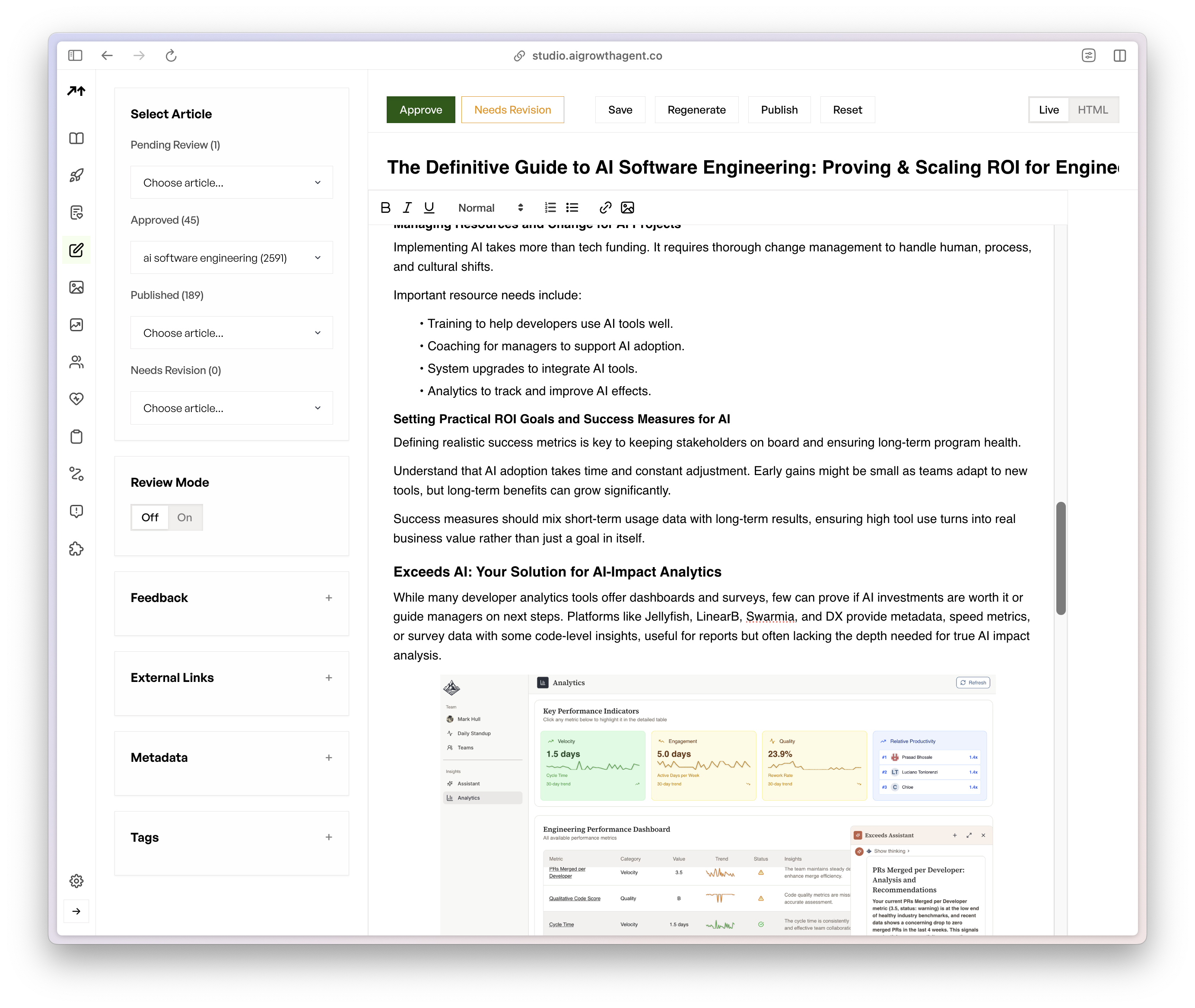 AI Growth Agent Rich Text Content Editor