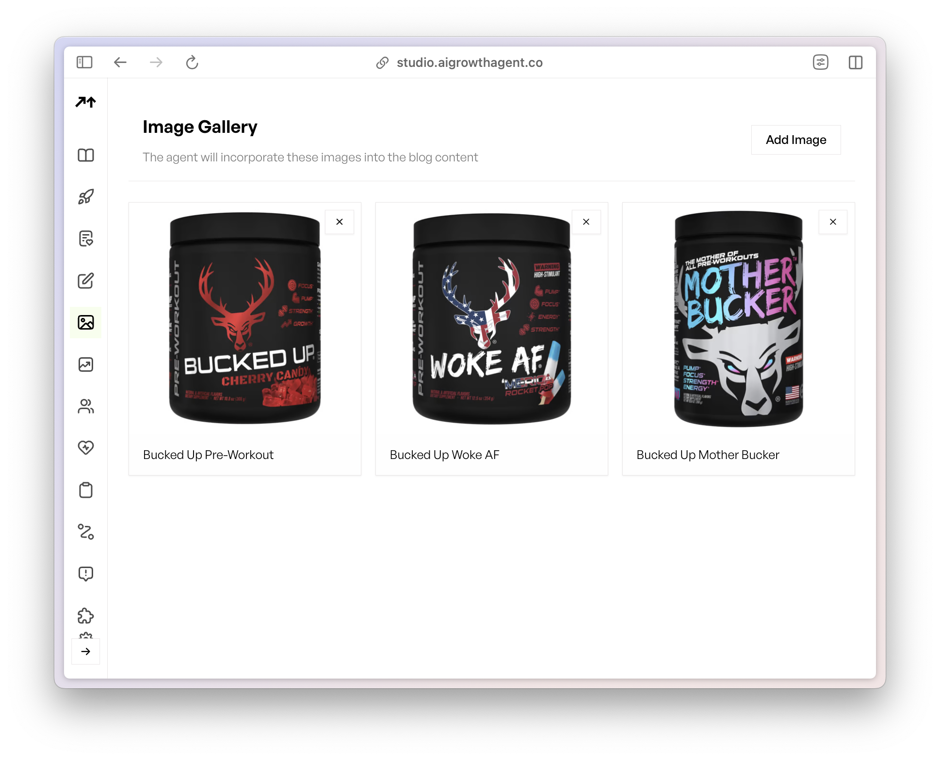 A screenshot of the AI Growth Agent Image Gallery feature