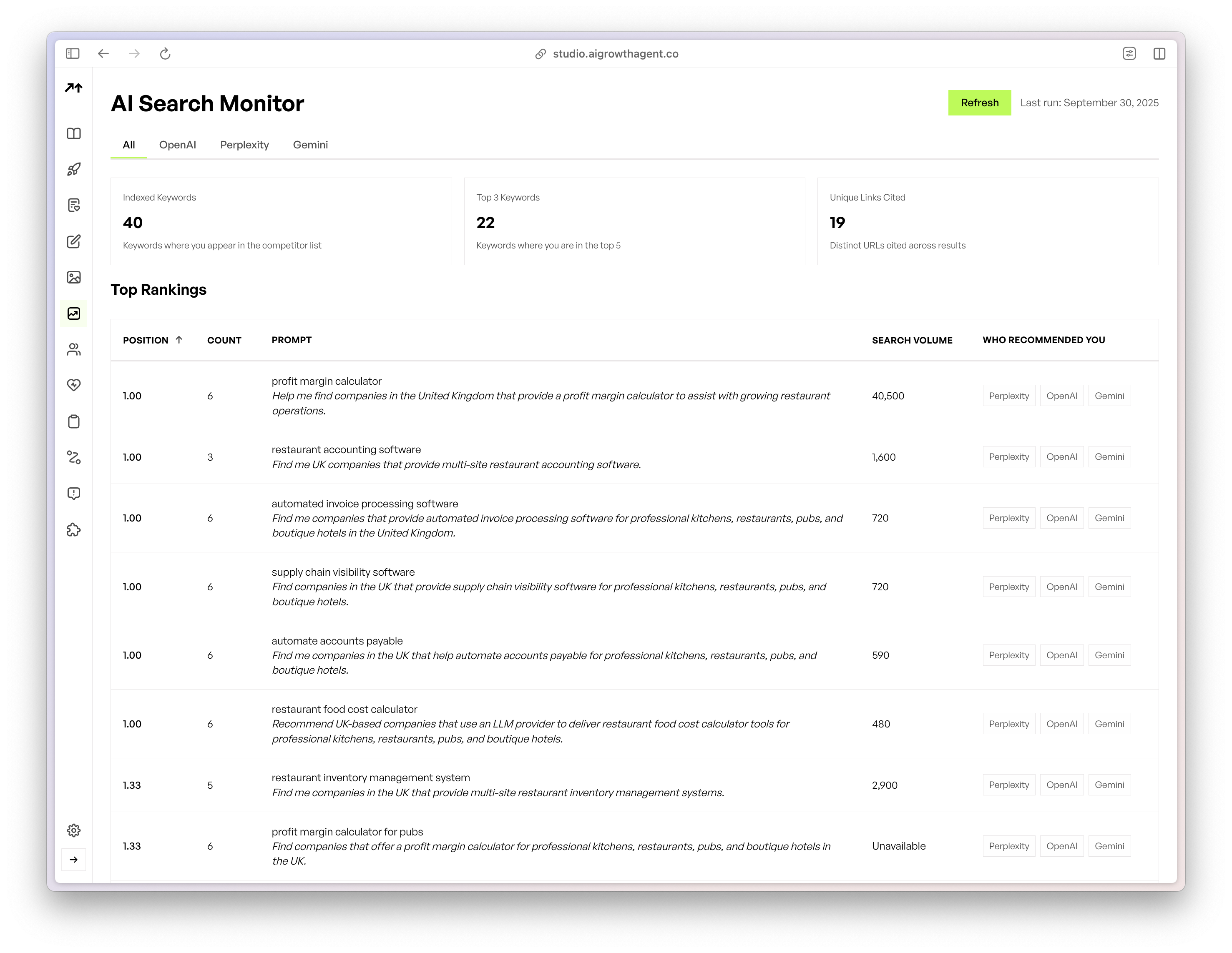Screenshot of AI Growth Agent AI Search Monitor