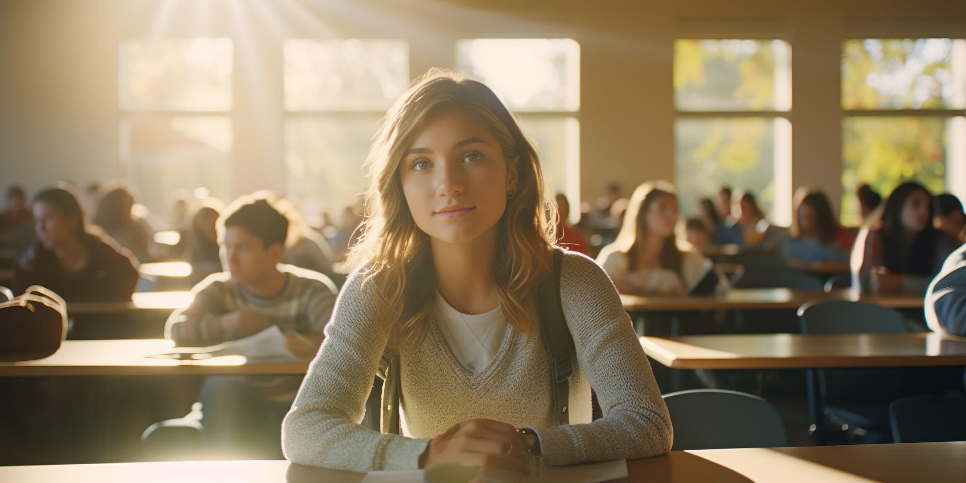 Estudante em sala de aula durante programa de intercâmbio