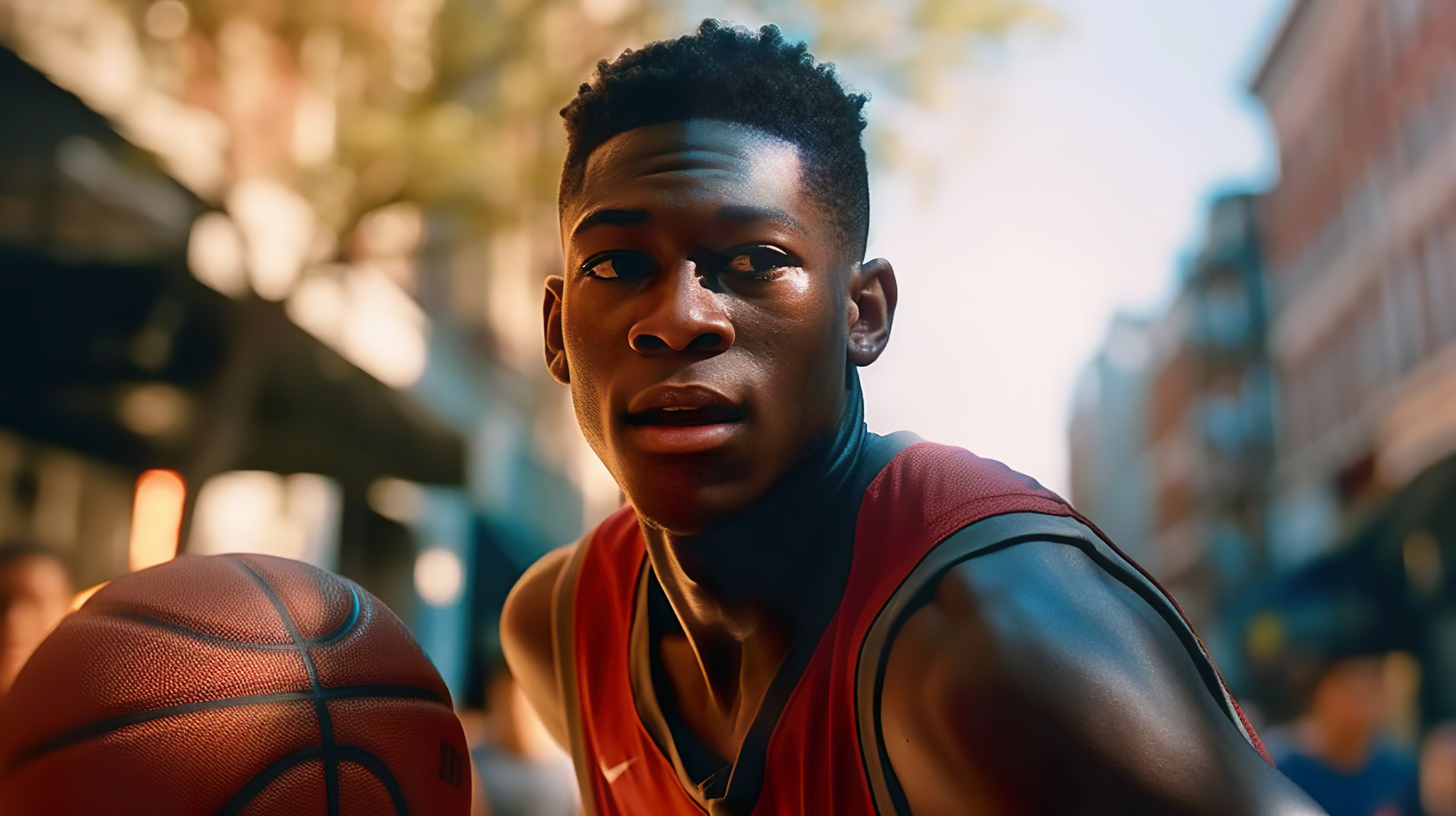 Estudante jogando basquete durante intercâmbio no exterior