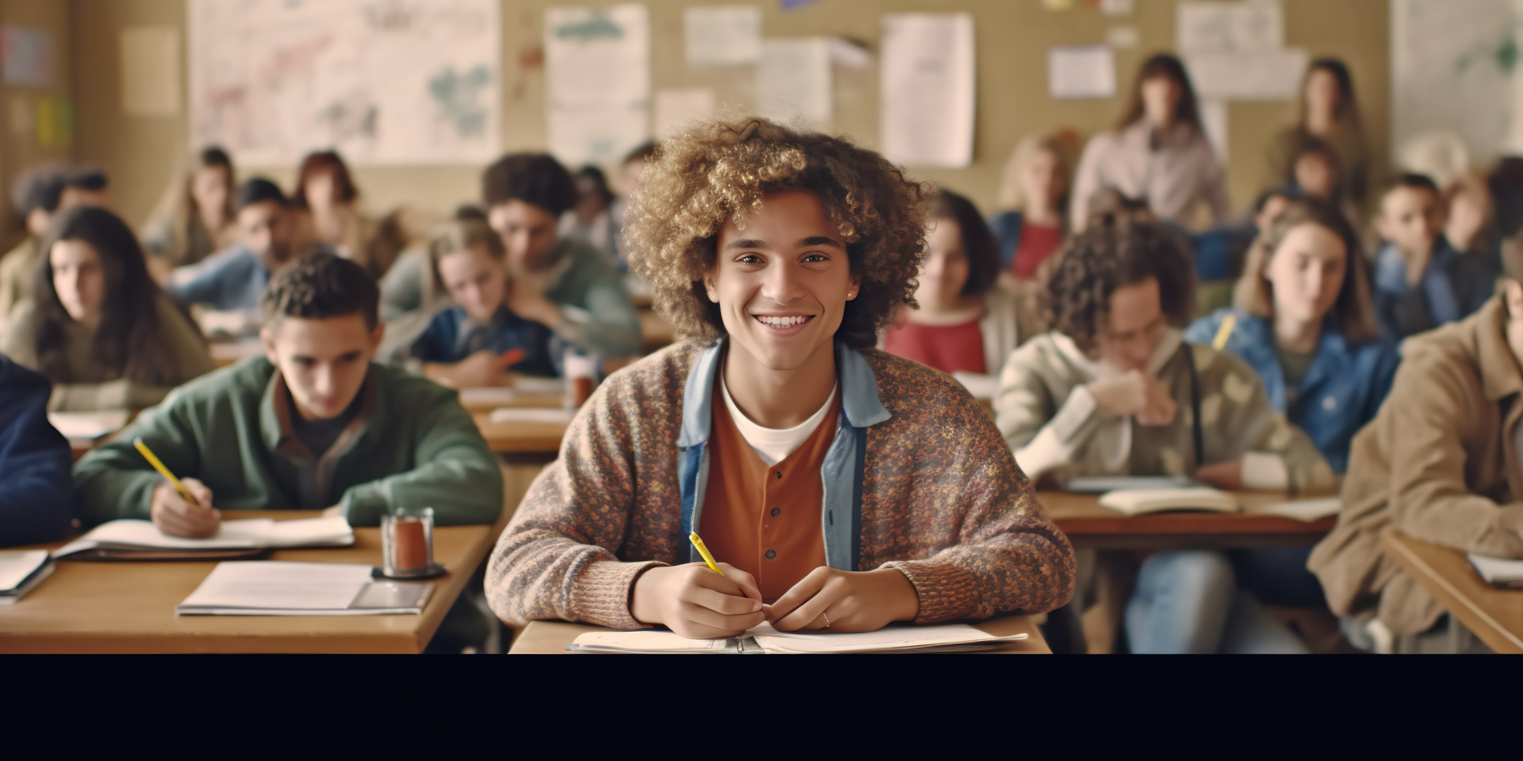 Estudante em sala de aula durante programa de intercâmbio no exterior