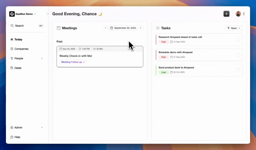 Create instant meeting follow-up emails with the Coffee AI CRM agent