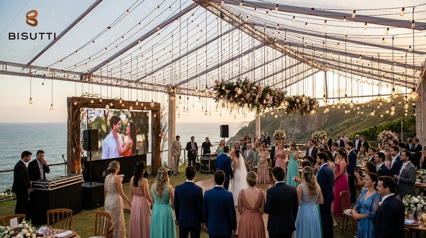 Tecnologia audiovisual em destination wedding 2026