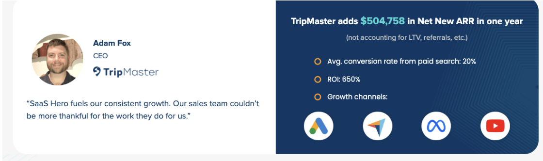 TripMaster adds over $500k in Net New ARR with SaaS Hero