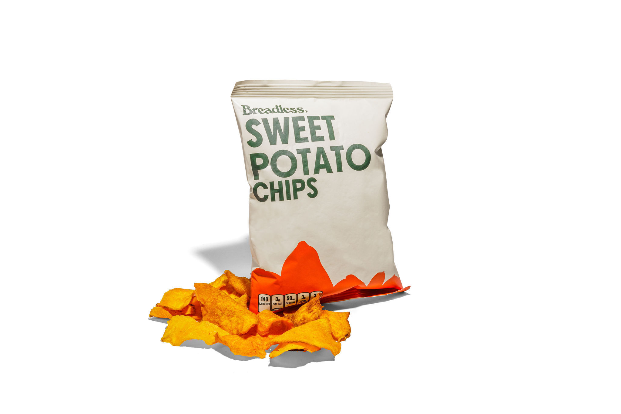 Breadless Sweet Potato Chips: sweet potato, sustainable palm olein, and sea salt