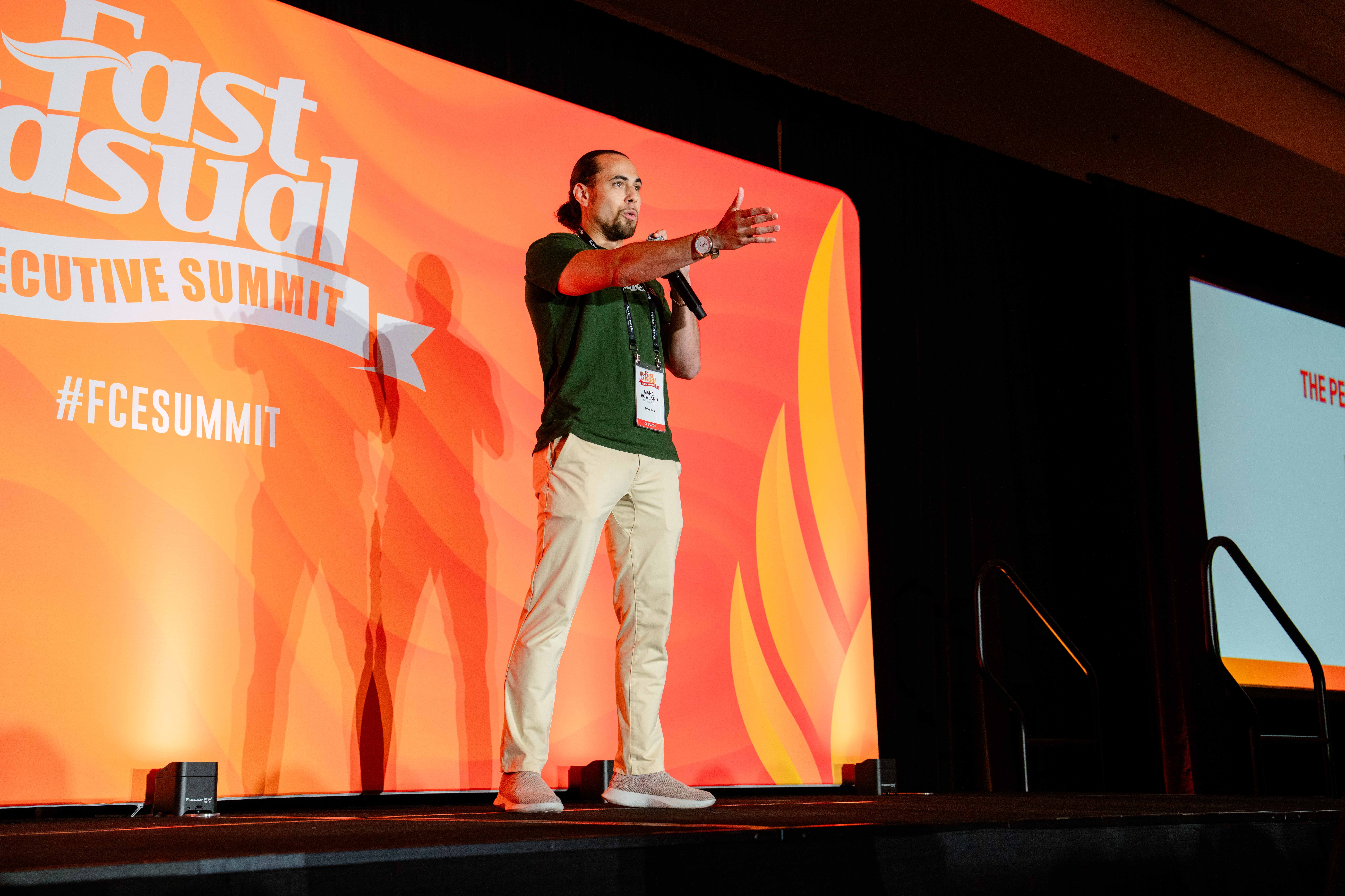 Breadless founder speaking at a food executive summit, presenting the brand’s mission and approach to breadless, healthy meals.