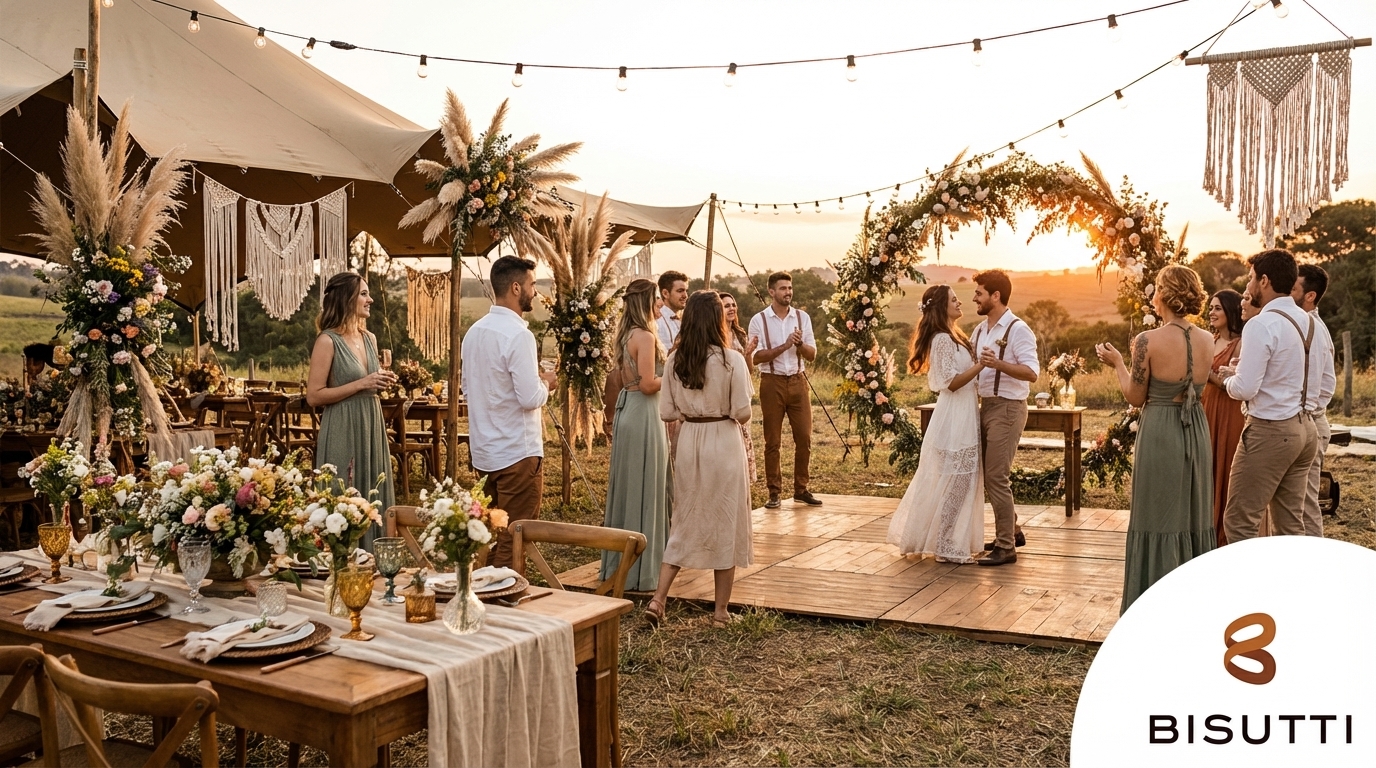 Ideias de casamento boho chic no campo: guia completo 2026