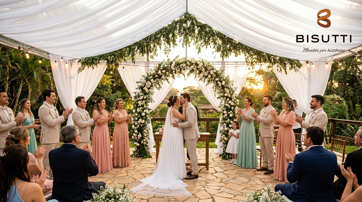 Cerimônia de casamento ao ar livre coberta em SP