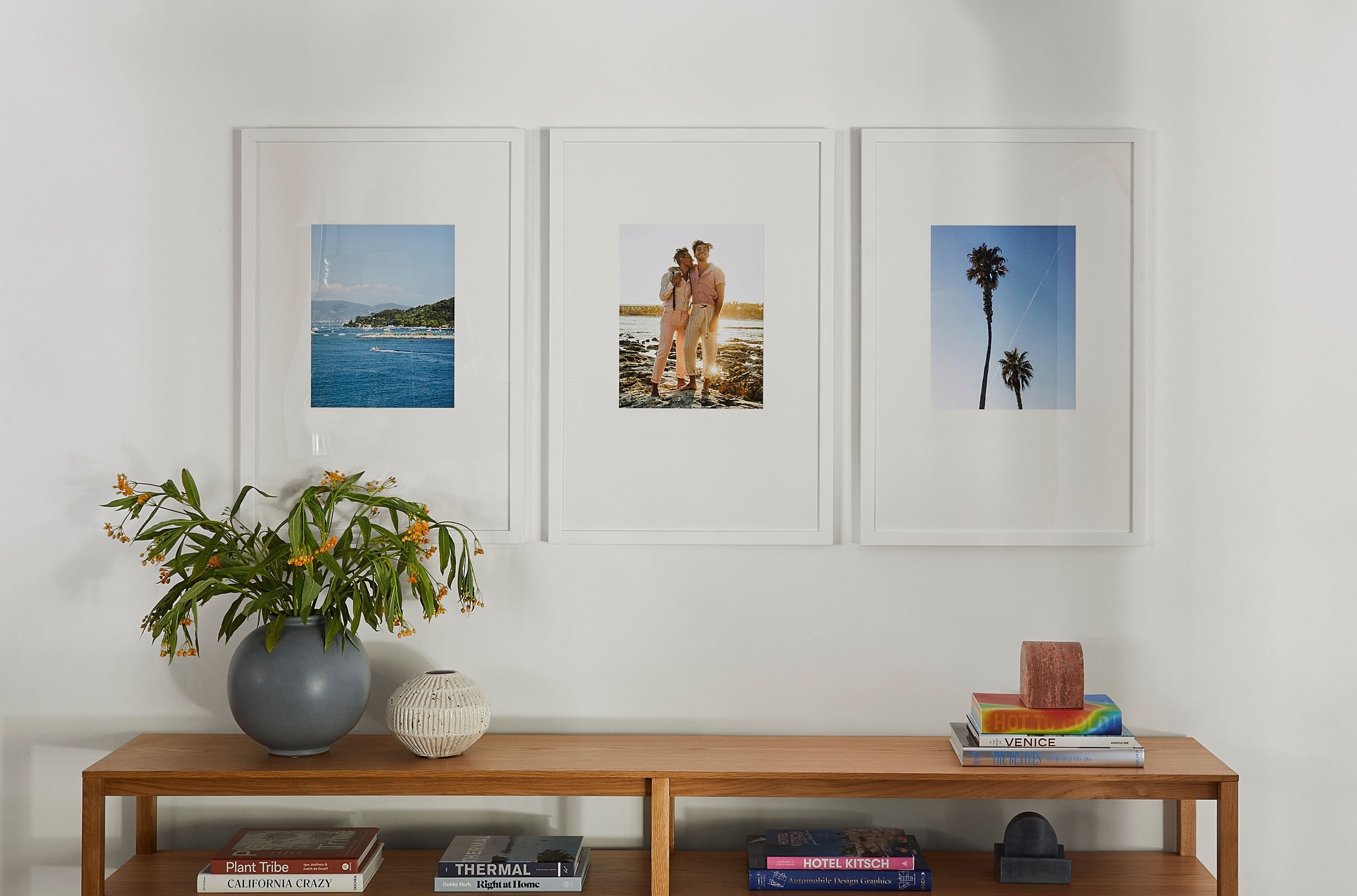 White Luxe Triptych gallery wall displayed in an entryway