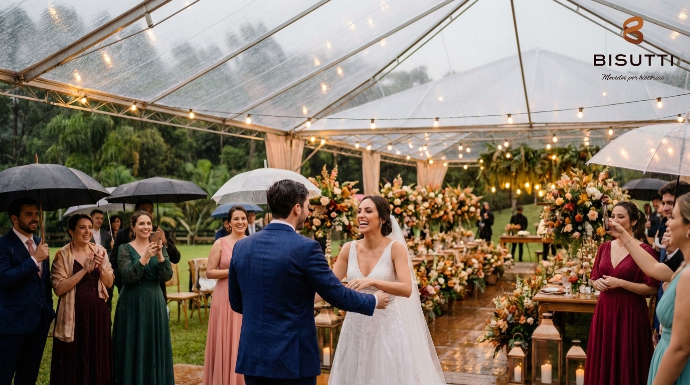 Como planejar casamento em sítio com chance de chuva