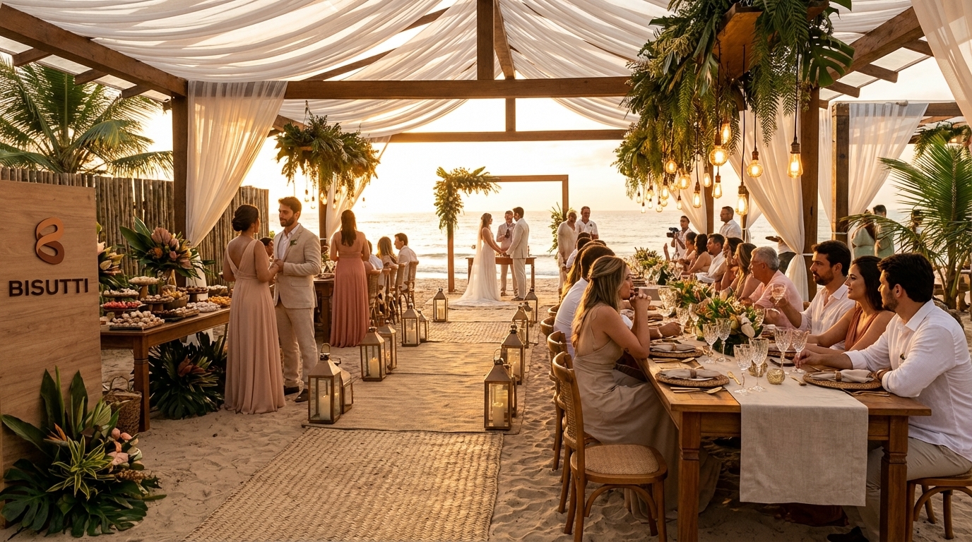 Ideias de decoração sofisticada para casamento pé na areia