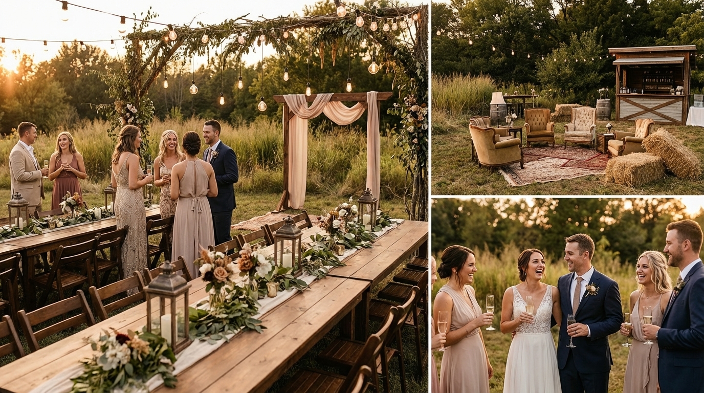 Ideias sofisticadas para decoração de casamento rústico