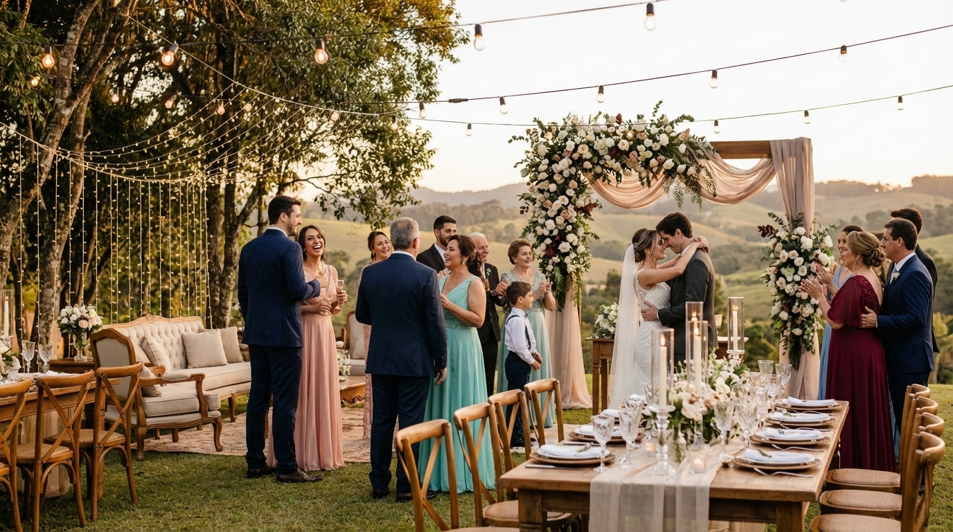 Ideias de decoração sofisticada para casamento em sítio