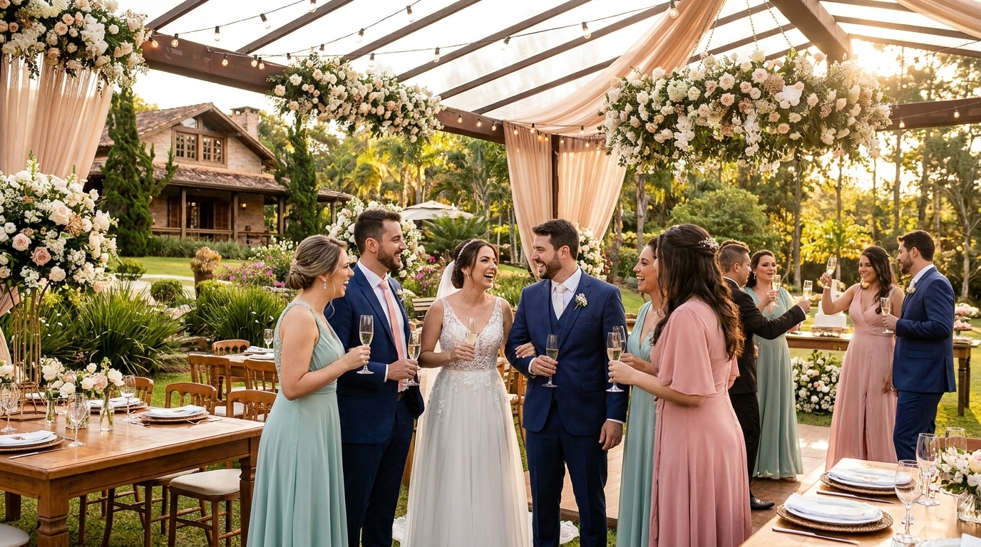 Casamento em chácara exclusiva com estrutura de luxo