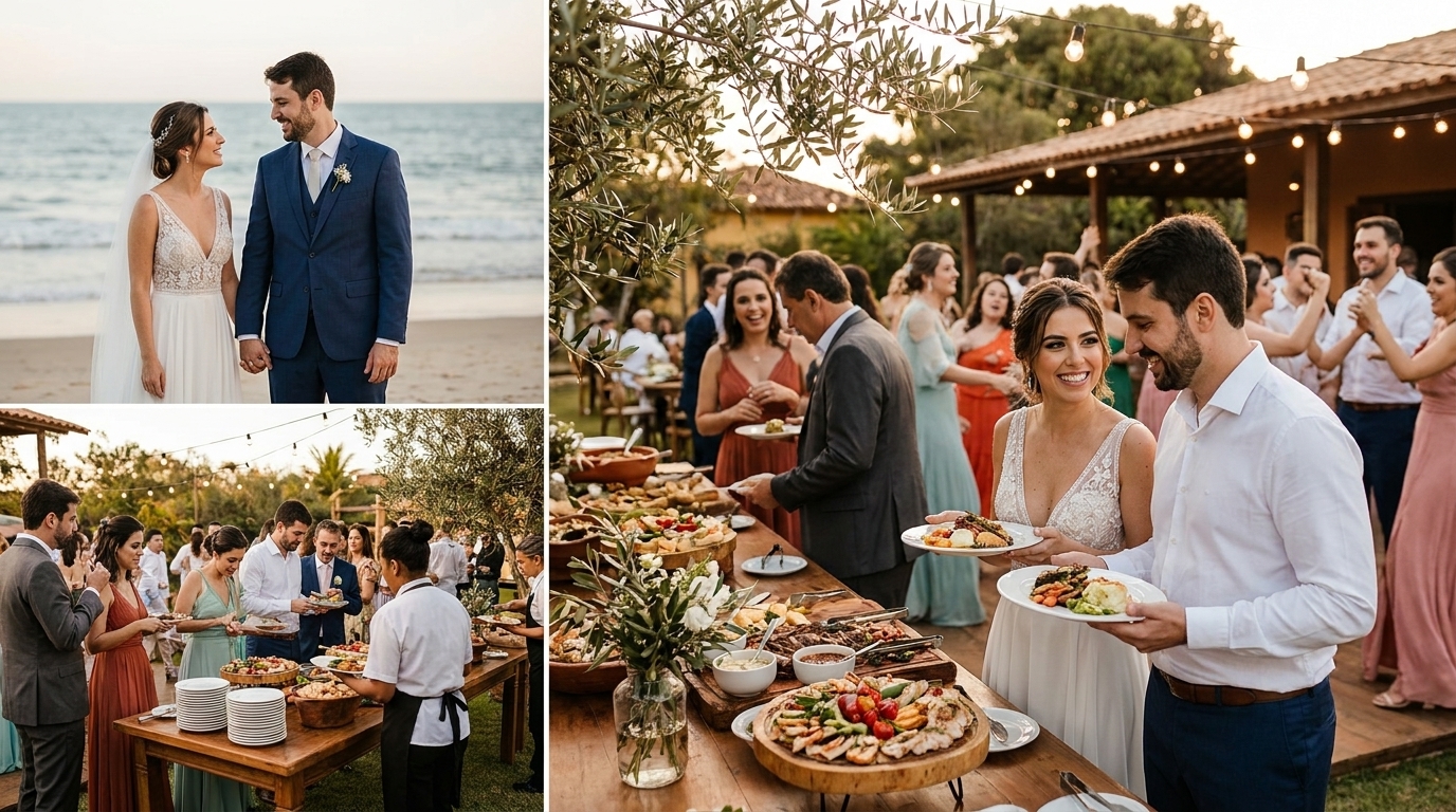 Gastronomia sofisticada para casamento em chácara