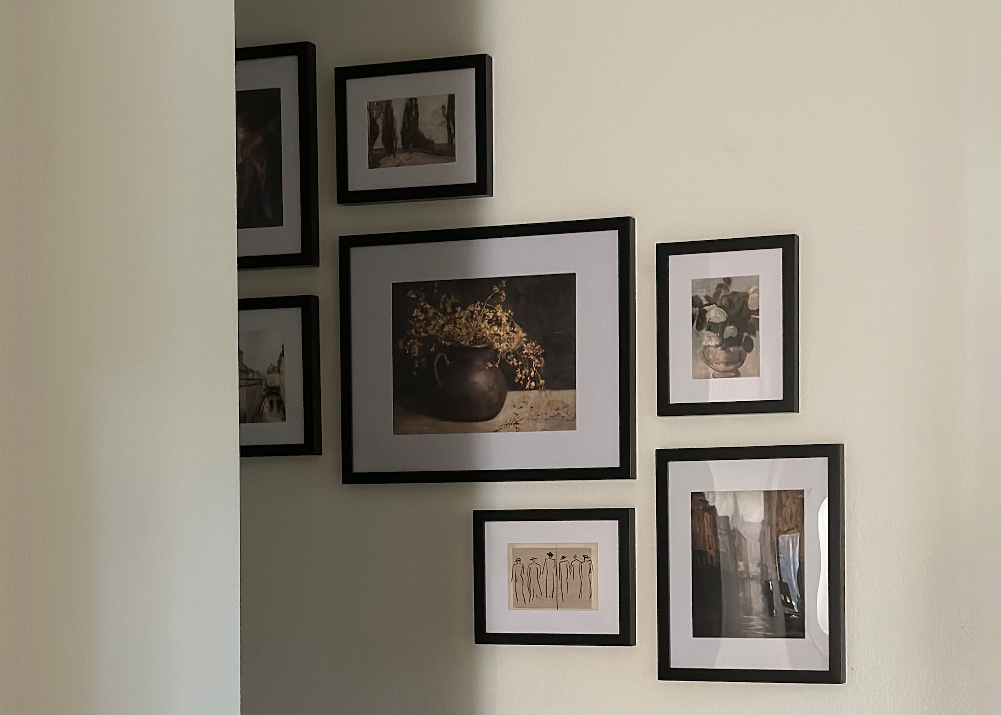 Classic Staircase II gallery wall with black frames