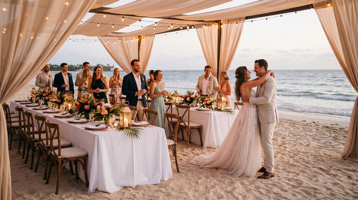 Ideias de decoração sofisticada para casamento pé na areia