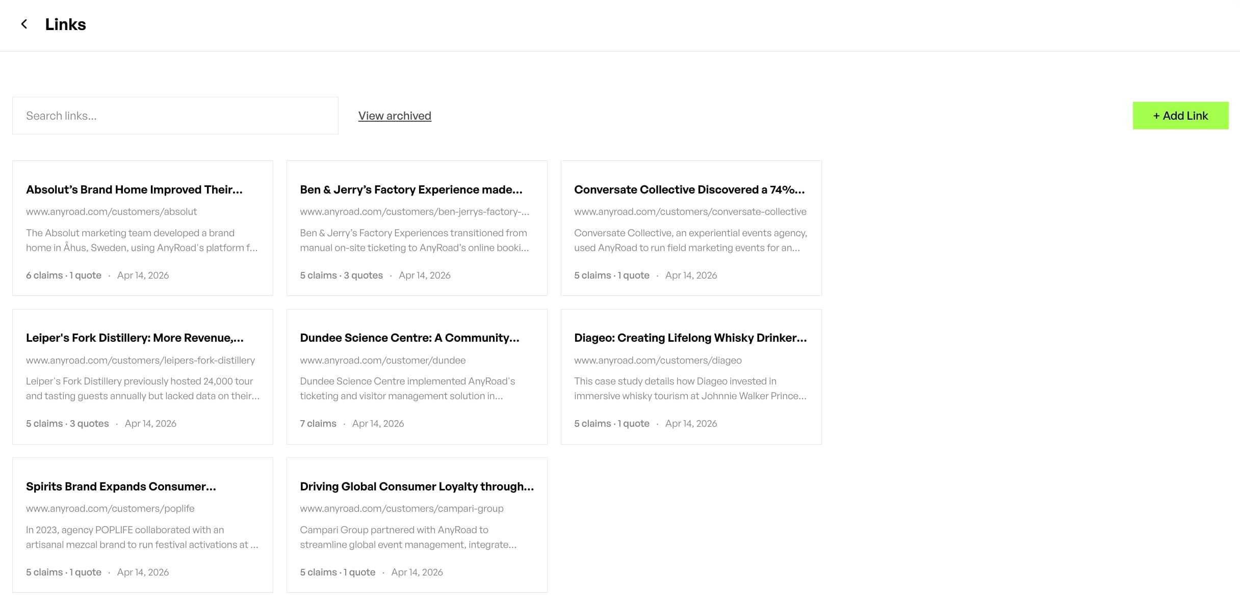 AI Growth Agent's internal link personalization section let brands add links that should be referenced in content, helping with internal linking efforts.