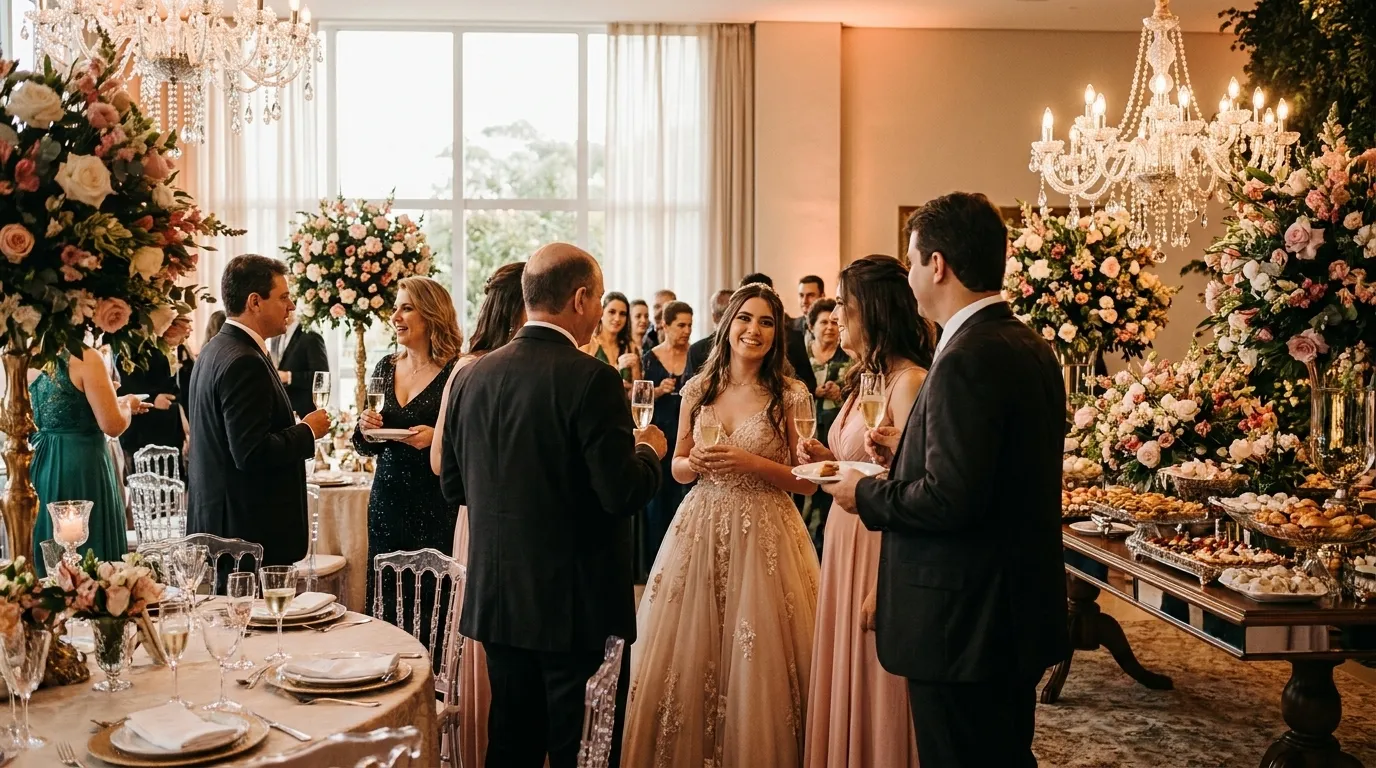 Festa de 15 anos com buffet e decoração de luxo em São Paulo