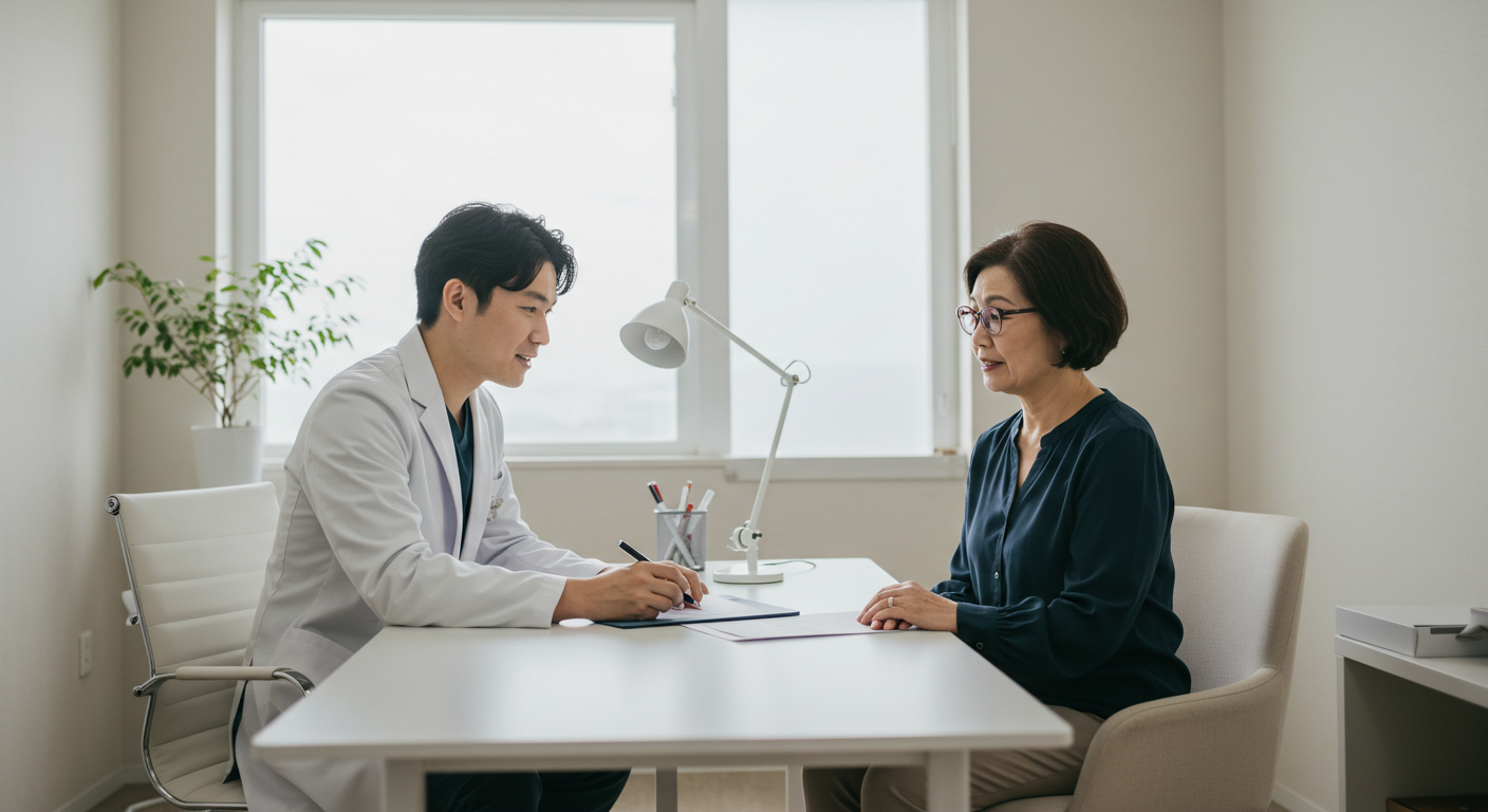 Médico e paciente conversam frente a frente durante consulta em consultório