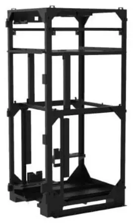 A black open-frame metal chassis and rack structure.