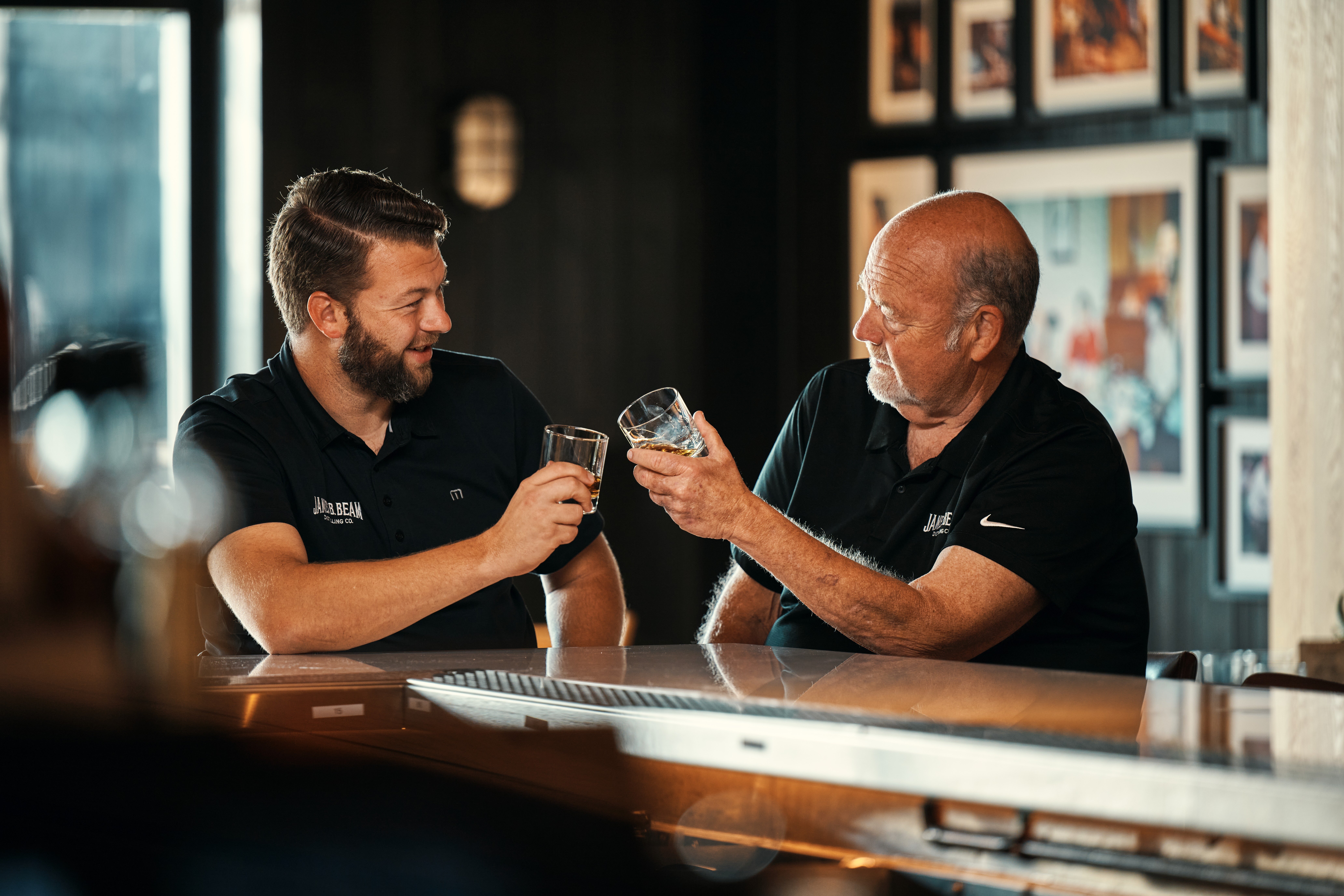 Fred and Freddie Noe, 7th and 8th generation Master Distillers, share a neat pour over lunch at The Kitchen Table Restaurant at the James B. Beam Distilling Co. in Clermont, Kentucky.