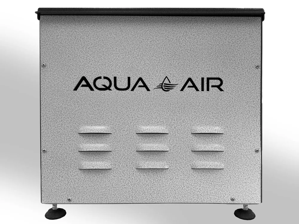 AquaAir chemical-free oxygen aeration system for dynamic dissolved O₂ boost. Aqua Air is designed for small bodies of water, likely in a residential setting.