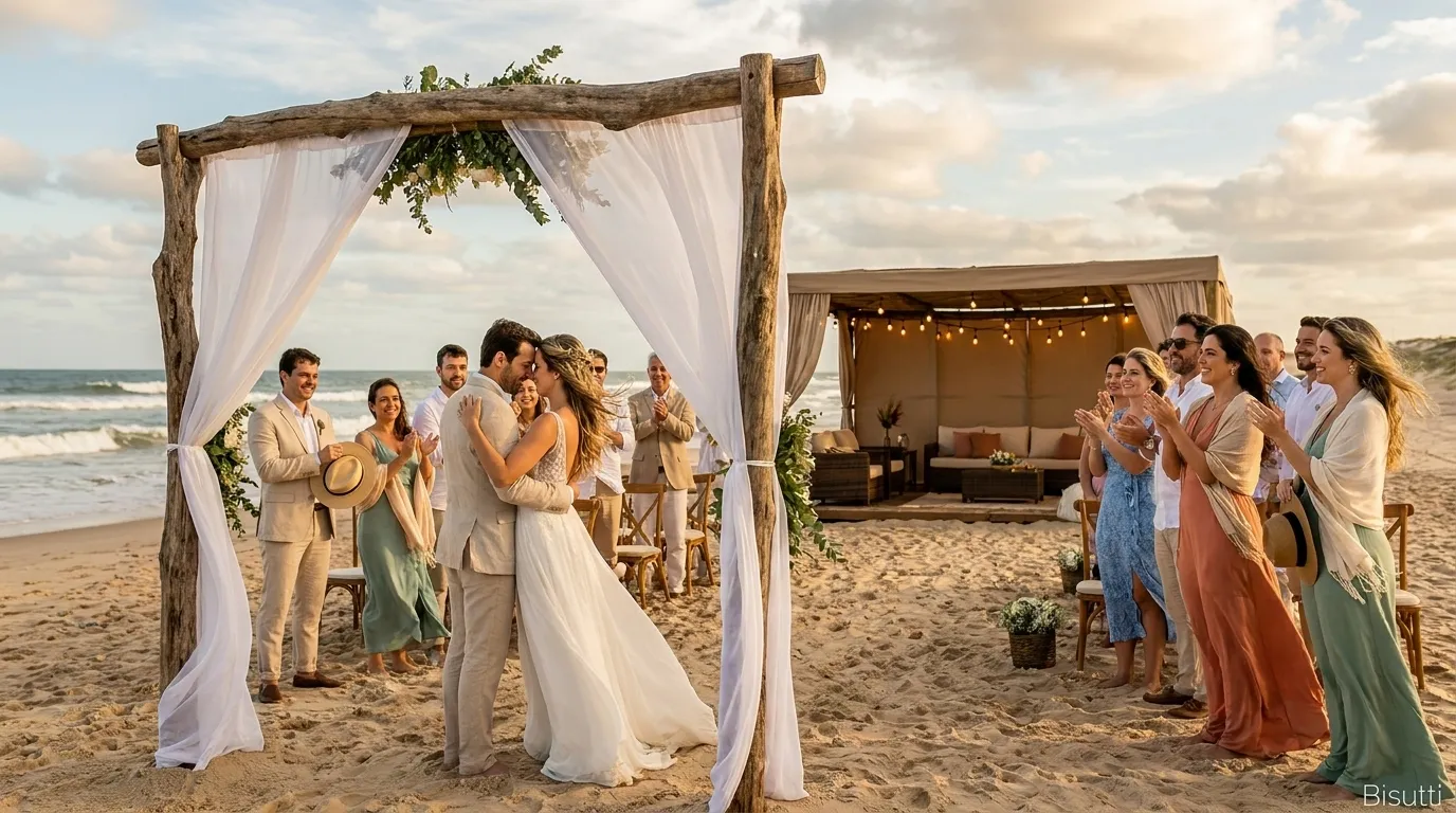 Casamento na praia com vento: guia prático e plano B