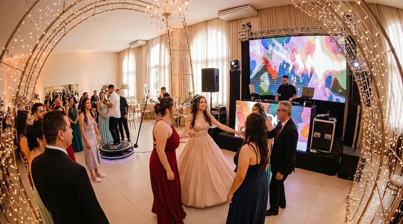 Espaço para debutante com tecnologia audiovisual em SP
